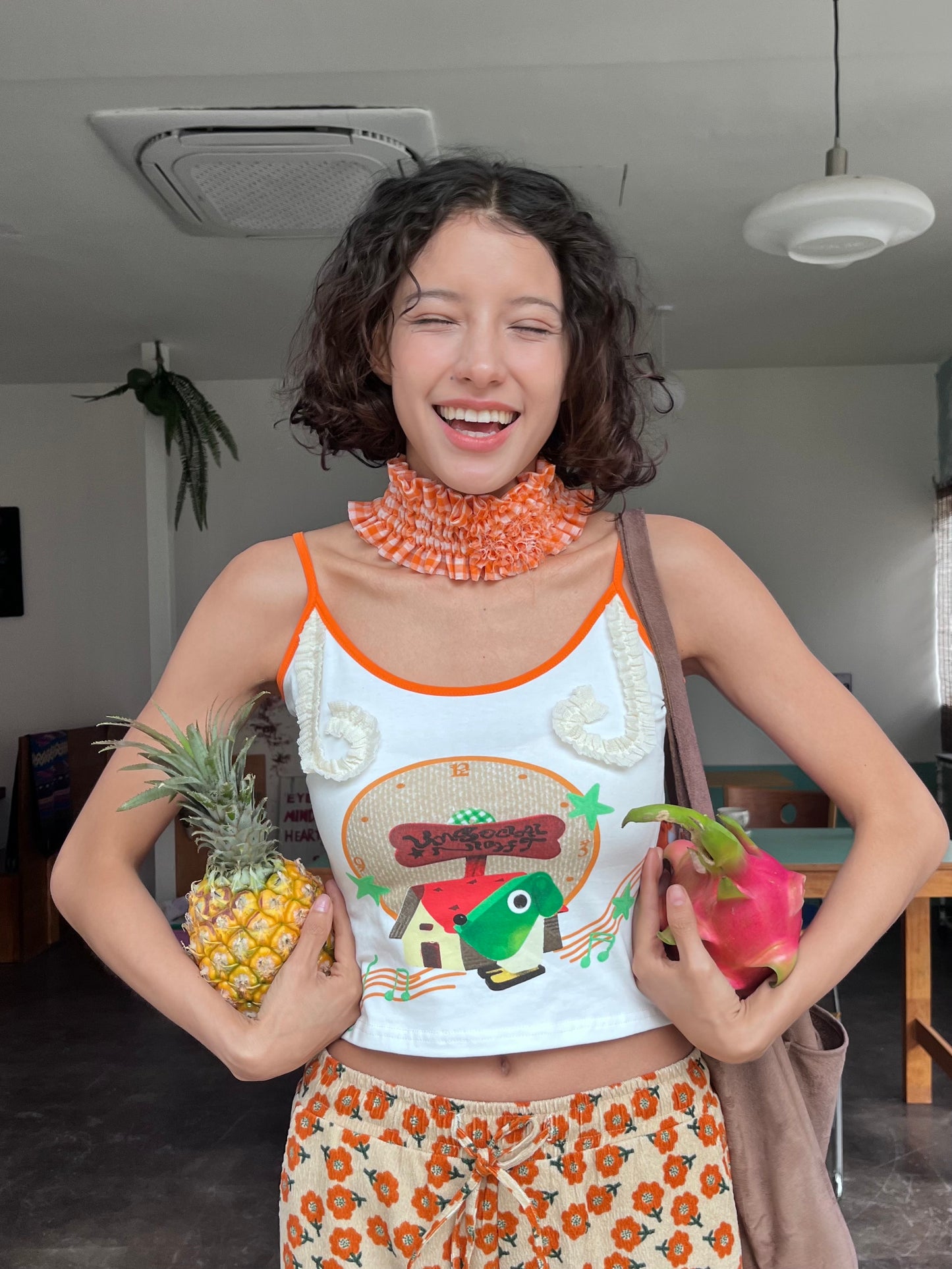 Orange Cute Print Cami Top