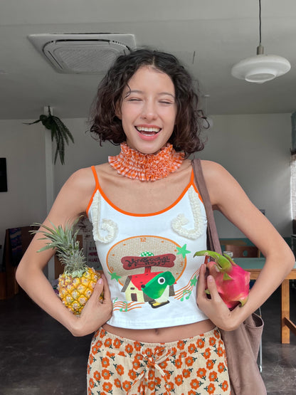 Orange Cute Print Cami Top