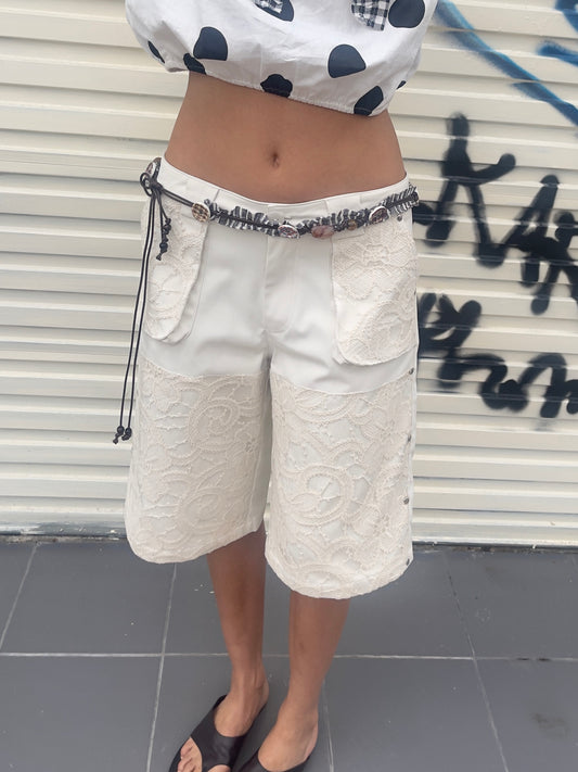 Oatmeal Lace Patchwork Shorts