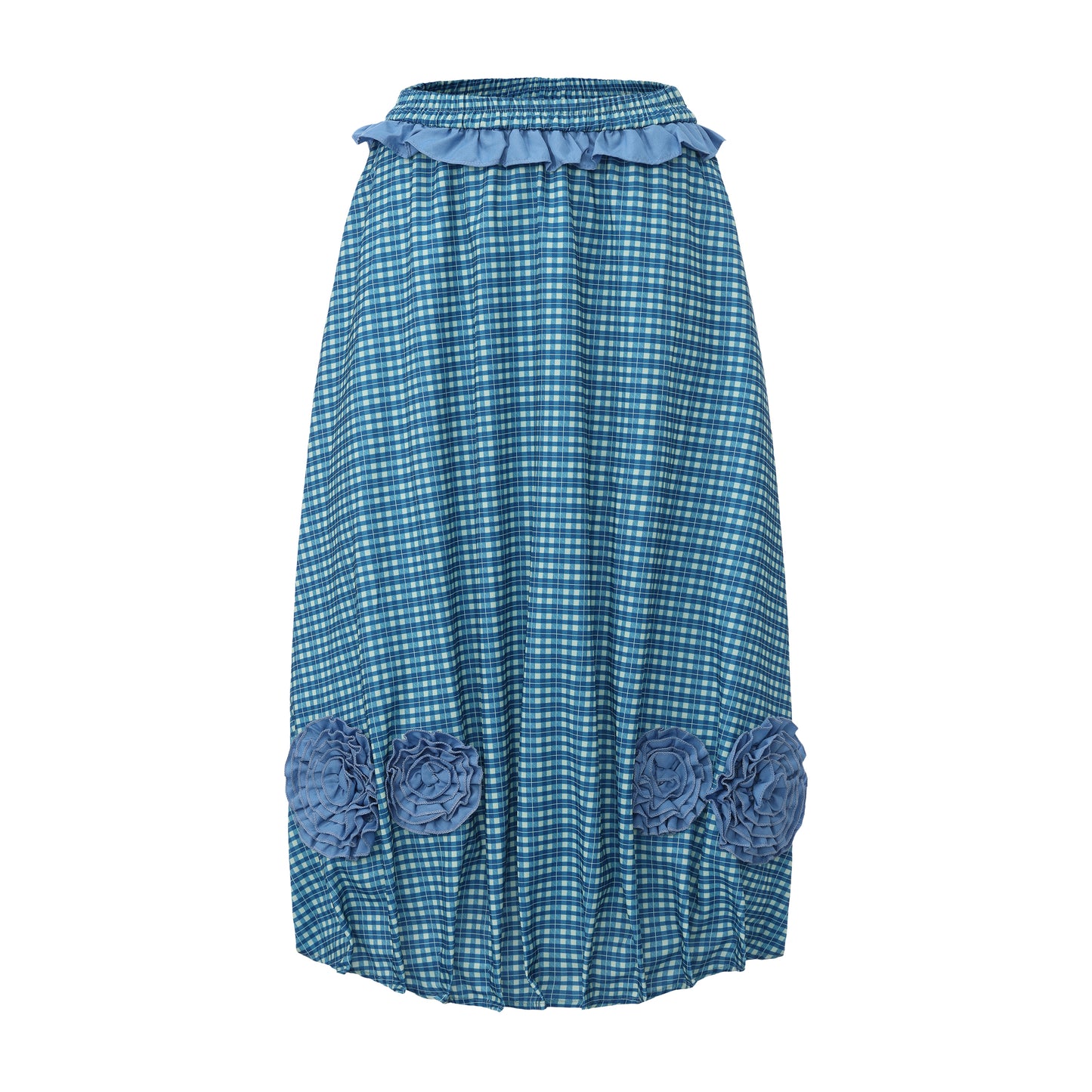 Blue Waves Floral Plaid Skirt