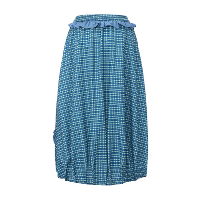 Blue Waves Floral Plaid Skirt