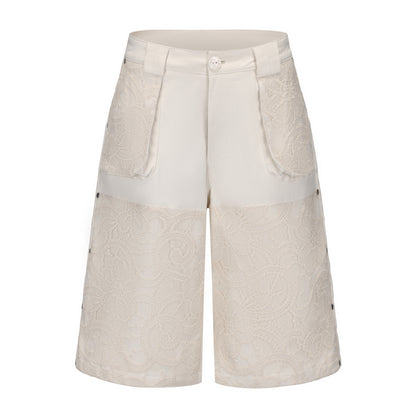 Oatmeal Lace Patchwork Shorts