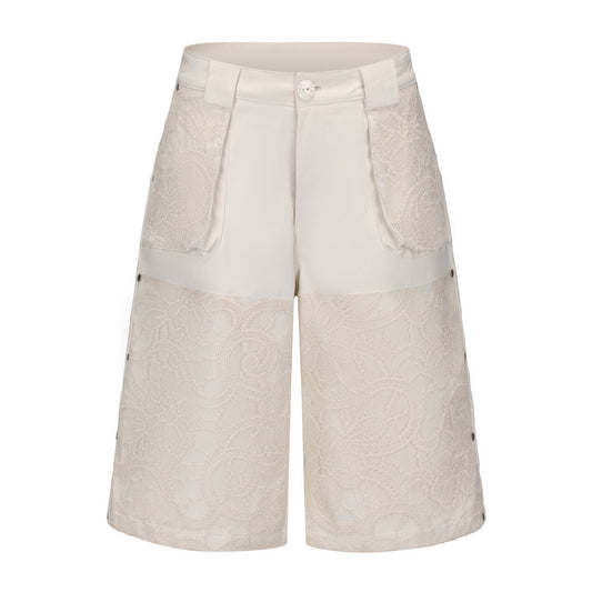 Oatmeal Lace Patchwork Shorts