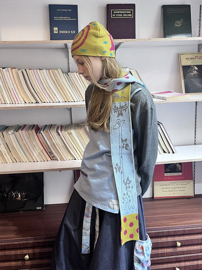 Cute Graffiti Painted Beanie Hat & Scarf Set