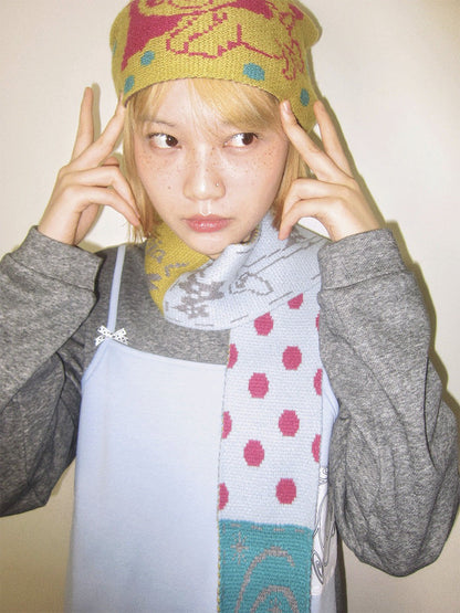 Cute Graffiti Painted Beanie Hat & Scarf Set